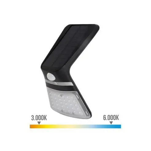 EDM Aplique Solar 3,5W 430lm Negro con Sensor de Presencia 2-8m - 31842 Aplique solar Iluminación Exterior Solar Led - 1