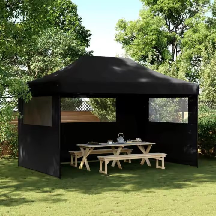 vidaXL Tienda de fiesta plegable Pop-Up con 3 paredes laterales negra - 1