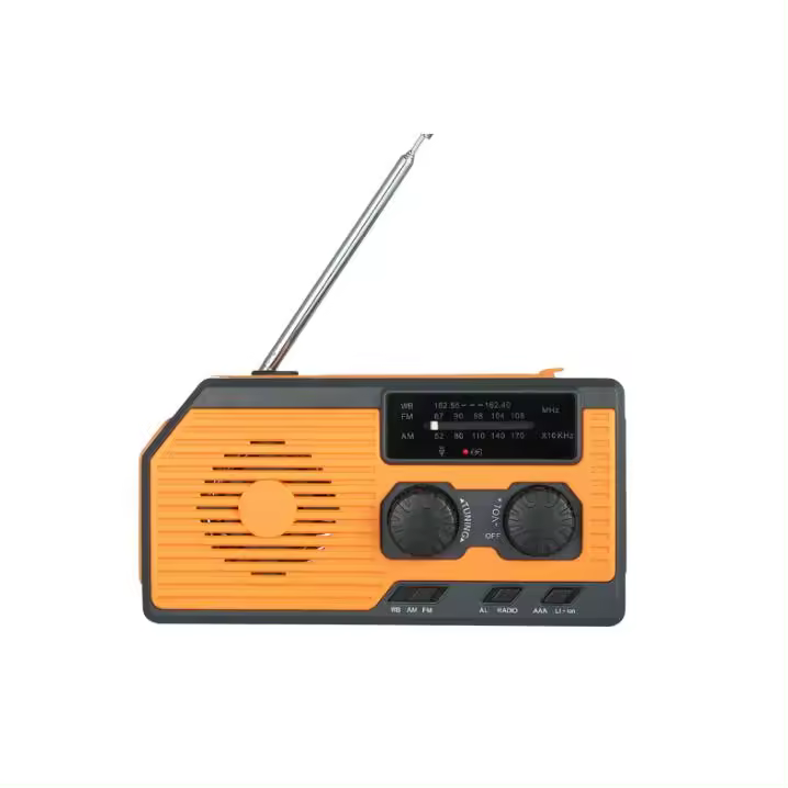 Radio solar, generador recargable e impermeable de 5000 mAh, radio portátil con indoor, Luz de Lectura, Alarma SOS, AM FM WB radio con manivela, ideal para acampar y hacer senderismo. - 1