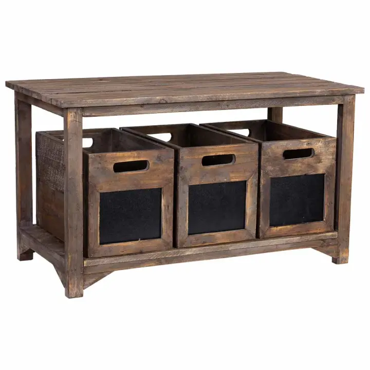 Banco de madera con 3 cajones 90x45x51h cm - 1