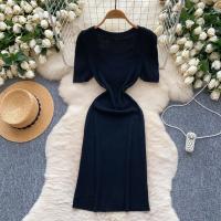 Vestido De Punto REALEFT Vintage De Verano Para Mujer Con Mangas Escaleras Estilo Casual Cuello Cuadrado Ajustado Hasta La Cintura - details 5