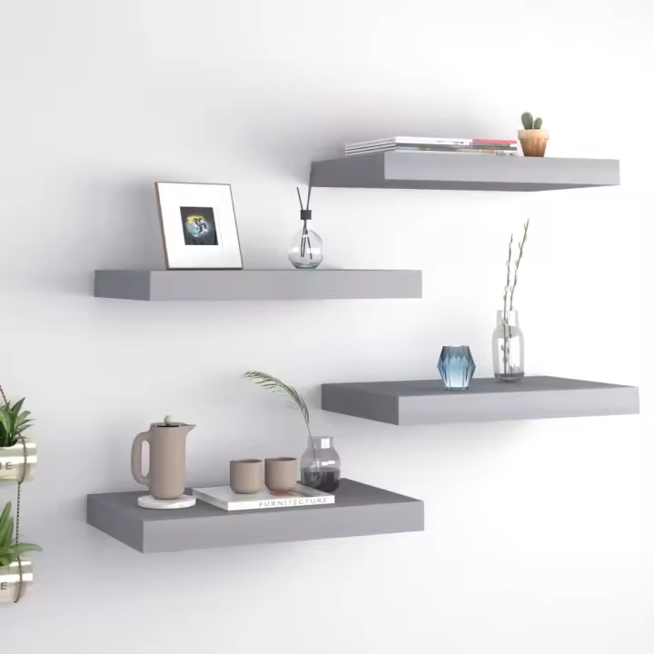Estantes flotantes de pared 4 uds gris MDF 40x23x3,8 cm - 1