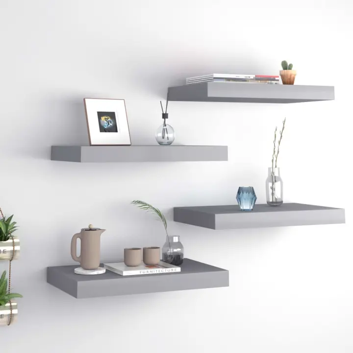 Estantes flotantes de pared 4 uds gris MDF 40x23x3,8 cm - 1