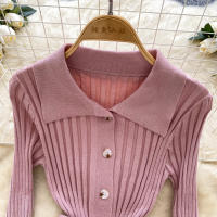 Vestido De Punto Para Mujer REALEFT Otoño Invierno Con Cinturón Cuello Polo De Mano Sola Manga Larga Ajuste Cintura Alta Vestido De Trabajo - details 31