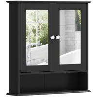 kleankin Armario de Baño con Espejo, Armario de Pared con 2 Puertas, Estante Abierto, Estante Ajustable, Mueble de Baño Colgar para Cocina, Salón, 56x13x58 cm, Negro - details 0