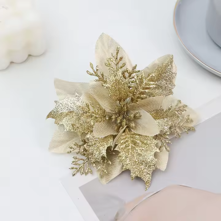 50/3pcs Flores De Navidad Plateadas Y Plateadas Artificiales Poinsettia De 14cm Adorno De Árbol De Navidad Decoración De Hogar Para Año Nuevo - 1
