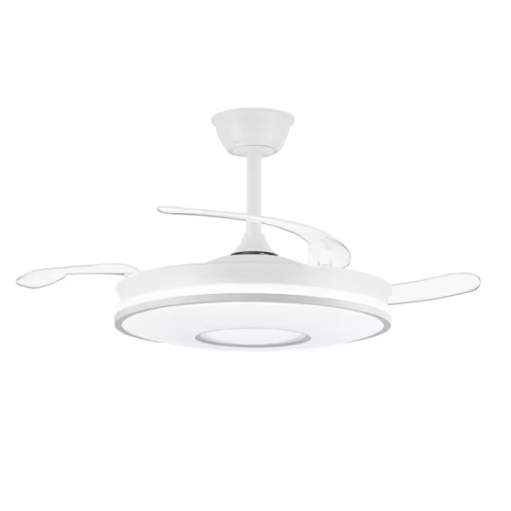 Akunadecor - PROMO Ventilador de techo DECO con motor DC 6 velocidades Tecnología Led muy eficiente 45W tres tonalidades, Control remoto con temporizador, luz REGULABLE en color e intensidad, MEMORIA motor inverter verano/invierno ultra silencioso. - 1