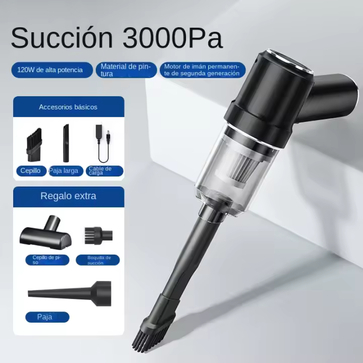 Aspirador de mano inalámbrico para coche, 3 en 1, gran potencia de succión, uso portátil en seco y húmedo - 1