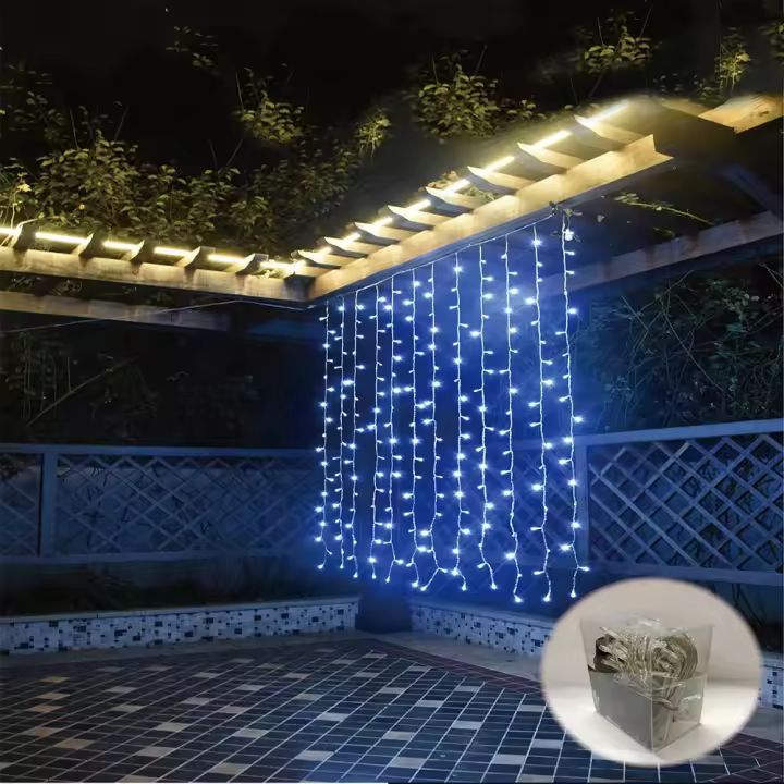 PLUSHOME Luz Led de Cortina Efecto Lluvia, Interior y Exterior Disponible en 4 colores .8 Funciones Ajustables. - 1