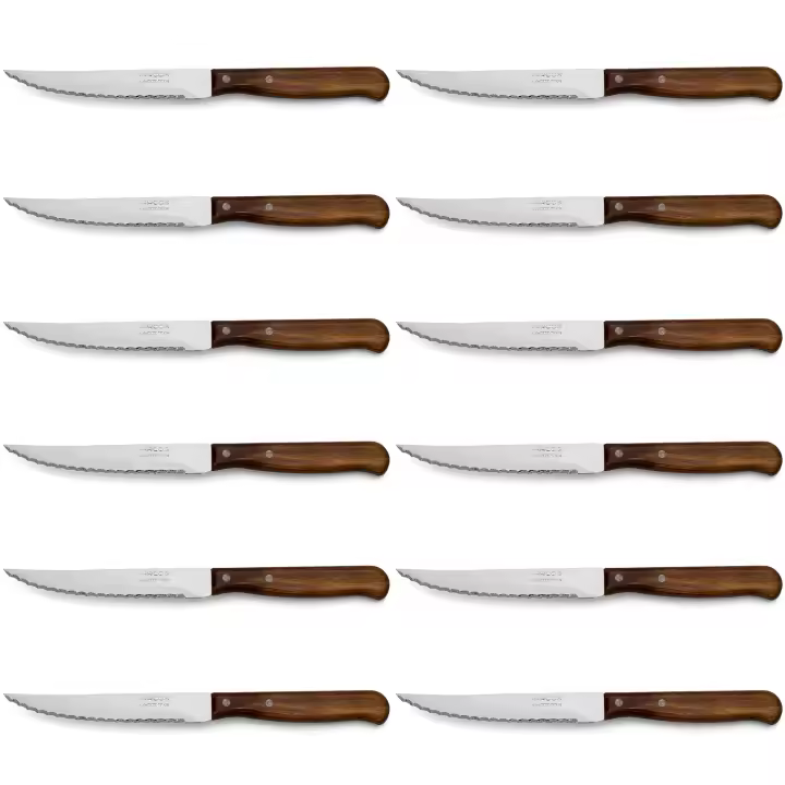 ARCOS Latina - Cuchillo Chuletero Perlado (105 mm) - 100400 - Hoja de Acero Inoxidable Nitrum® - Mango de Madera Comprimido - PACK 12 - 1