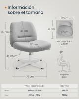 Silla de Oficina, Asiento Ancho y Cómodo, Altura Ajustable, Silla Giratoria Sin Ruedas, Base en Cruz, Tela de Lino de Algodón, Crema, Gris, Rosa - details 11