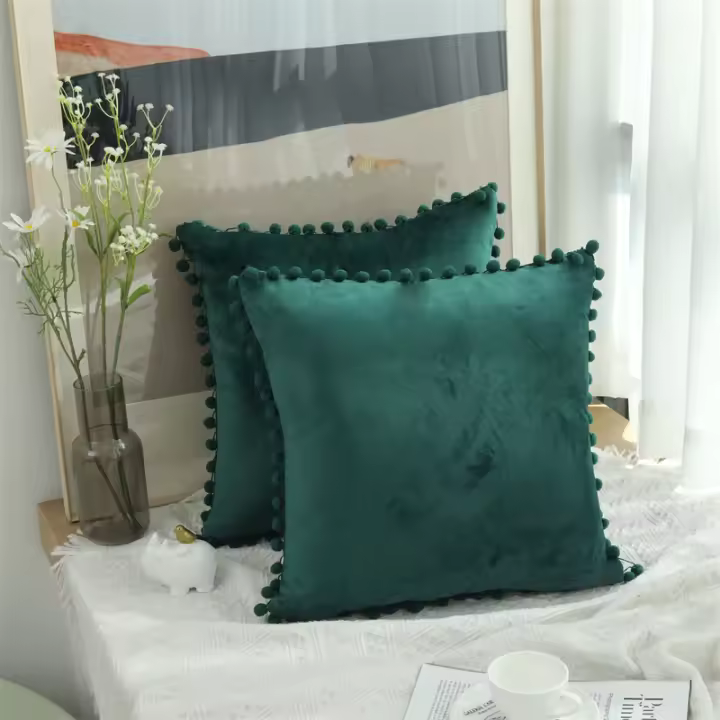 Funda De Cojín Macramé Con Borde De Punto De Lujo En Veludo Para Sofá Cama JAF066 Decorativa Flor De Bola Cubierta De Almohada - 1