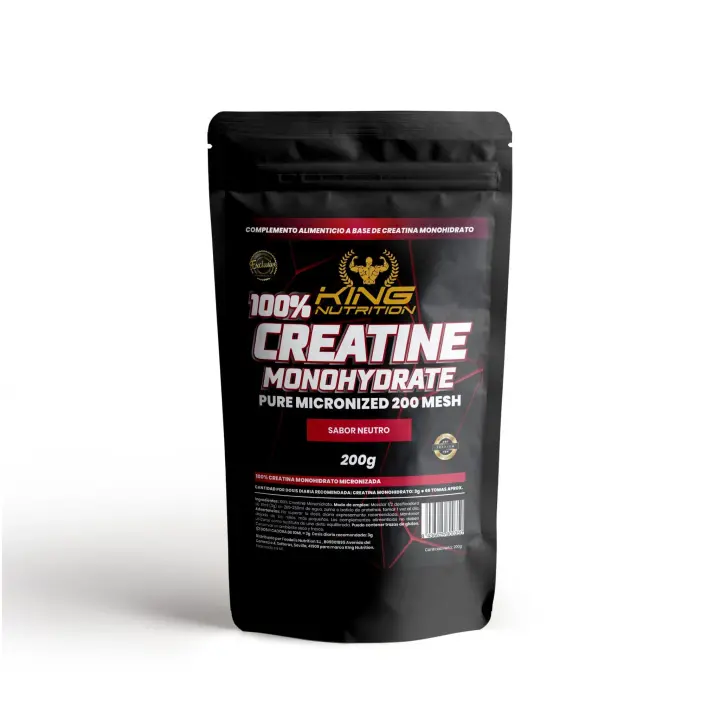 King Nutrition Creatina Monohidratada 100% Pura  200gr  66 Tomas  Creatina en polvo, Micronizada 200Mesh Sin Sabor, No-GMO  Vegano  Sin lactosa  Incluye dosificador - 1