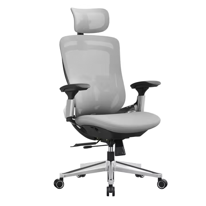Silla de oficina ergonómica en malla ajustable, respaldo basculante, asiento móvil, base de estrella de aluminio, soporta hasta 150 kg, disponible en gris paloma o negro tinta - 1