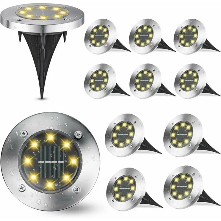 Tigrezy-12pcs Lámpara Solar De Tierra Jardín Blanco Cálido, 8 LED Impermeable IP65 Foco Solar Al Aire Libre Iluminación Empotrada Para Caminos Césped Terraza Patio Piscina [Clase de eficiencia energética A] - 1