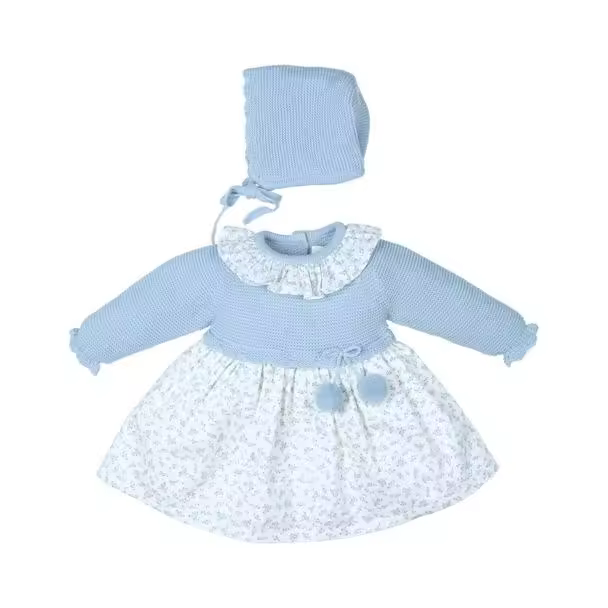 Conjunto de 2 piezas: vestido manga larga bebé tejido combinado y capota-30224-Tony Bambino - 1