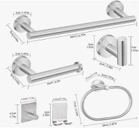 Juego de Accesorios para Baño de Acero Inoxidable (8 Piezas) - Incluye Toallero, Portarrollos de Papel Higiénico, Anillos para Toallas, Ganchos para Bata y Soporte para Maquinilla de Afeitar - Soportes Adhesivos Fuertes Sin Necesidad de Perforar - details 1