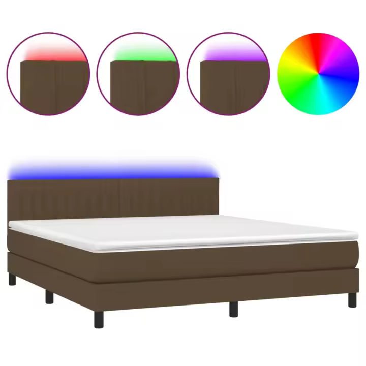 vidaXL Cama box spring colchón luces LED tela marrón oscuro 160x200cm - 1