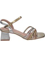 POLKA | Sandalias de tacón Polka para Mujer – Sandalias de Fiesta Color Plata y Dorado– Sandalia Evento con cierre de hebilla – Tacón color Con Tiras Doradas y Plateadas– Tacón Medio  y Cómodo –Sin Plataforma– Alta Calidad – Modelo 187 - details 0