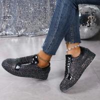 Zapato Casual Para Mujer Magnífico En Plata Con Cordones Cómodo Tallas Grandes Moda 2024 Material Superior PU Zapatos Planos - details 3