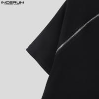 Camiseta De Hombre INCERUN Con Diseño De Cierre De Doble Cremallera Y Rayas Casual Corta S-5XL T-Shirts De Algodón Y Poliéster - details 11