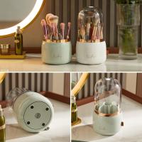 Organizador de maquillaje, soporte para brochas de maquillaje, giratorio 360 grados, con tapa a prueba de polvo, organizador de cosméticos giratorio de acrílico, almacenamiento para lápiz labial - details 3
