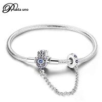 Pulsera De Corazón Rosado En Plata De Ley 925 Con Cadena De Seguridad Estrellada Y Luna Cadena De Serpiente Adecuada Para DIY Joyería Con Encantos Y Cuentas Para Mujer - details 13
