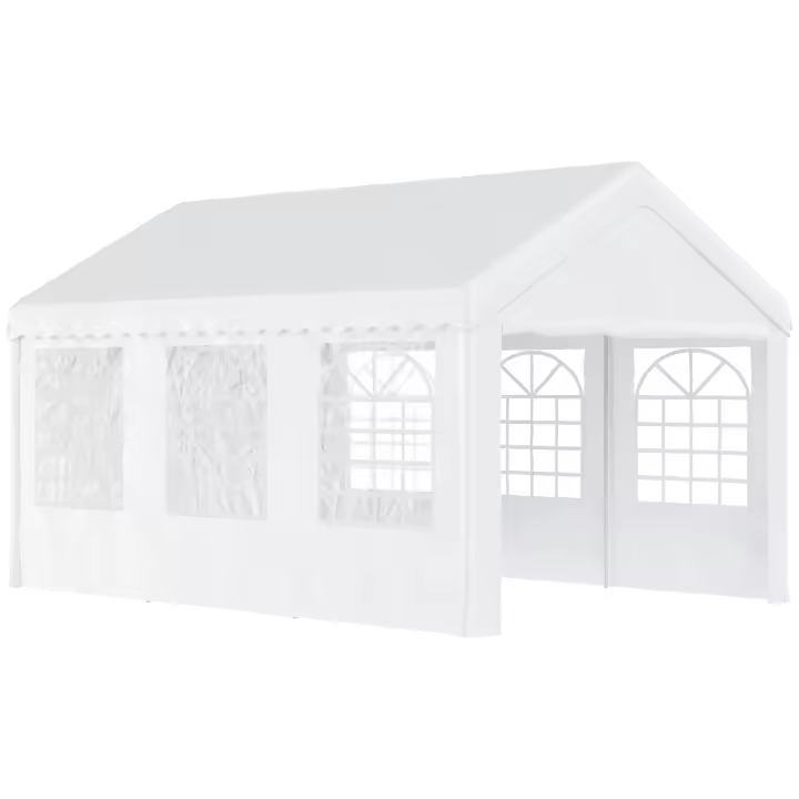 Outsunny Carpa de Jardín Cochera Gazebo 6x4m Pergola Cenador Pabellón 4 Paneles Laterales 6 Ventanas para Fiesta Eventos Bodas Acero PE Blanco - 1