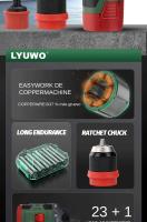 LYUWO Herramienta De Taladro Eléctrico Multifuncional Sin Escobillas Alta Torque Con Carga Doble Uso Clip Y Herramienta De Tornillería Incluye Batería - details 1