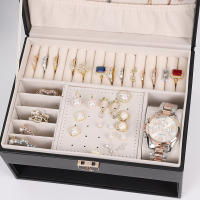 Caja de almacenamiento de Perfume de cuero de 3 Capas de gran capacidad, Caja de joyería, soporte para Cosméticos, Caja de almacenamiento para Collares, pendientes y anillos para Mujer - details 3