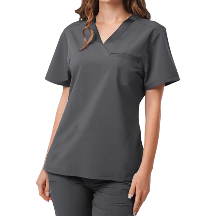 Top De Trabajo Para Mujer Con Bolsillos Estilo V-Neck Manga Corta Uniforme De Enfermería De Hospital Spa Salon De Belleza Ropa De Trabajo