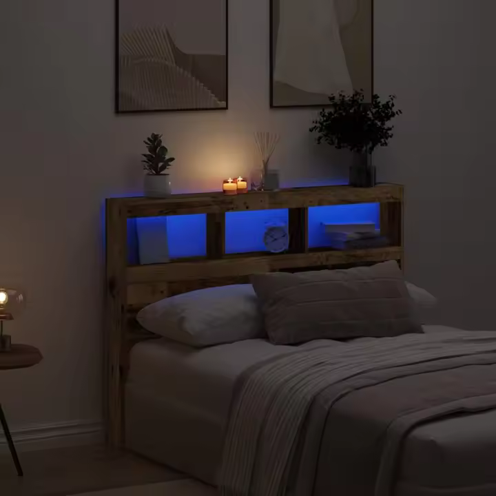 vidaXL Cabecero de cama con LED madera vieja 140x17x102 cm - 1