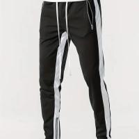 Pantalones Deportivos Para Hombre Con Bolsillos Cremallera Y Bloque De Colores Estilo Casual Pantalones Delgados Con Cordón - details 1