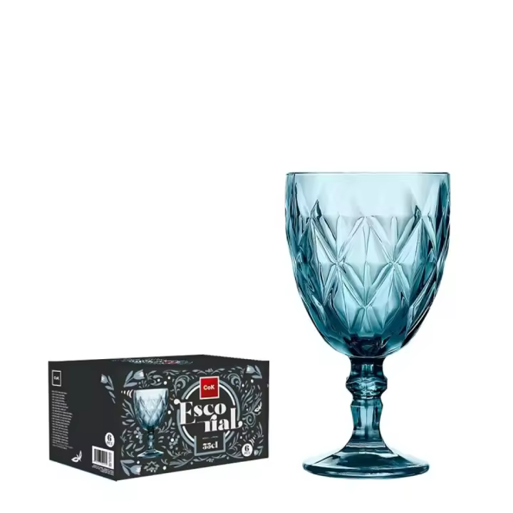 Set Escorial Azul 6 Piezas – Vaso 40cl, Vaso 30cl, Copa Flute 16.5cl, Copa Vino 30cl, Copa Agua 35cl, Corte Diamante - 1