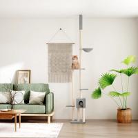 vidaXL Árbol rascador gatos suelo a techo 258,5-284,5 cm en color Gris oscuro/Crema/Gris claro - details 2