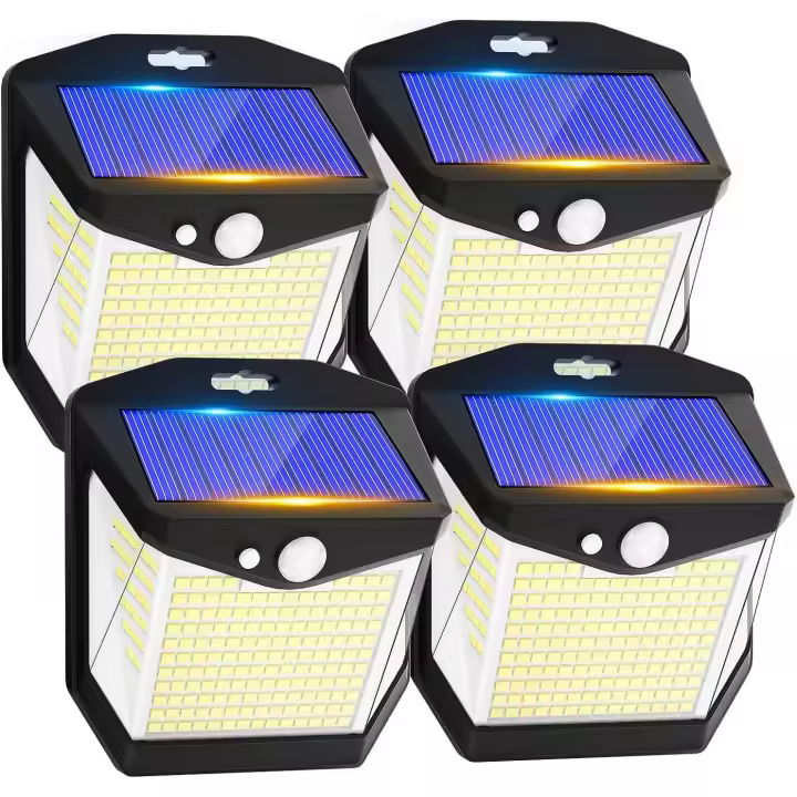 Luces solares de seguridad para jardín exterior: 248 LED, luz solar exterior, ángulo amplio de 270°, IP65, impermeable, paquete de 4 - 1