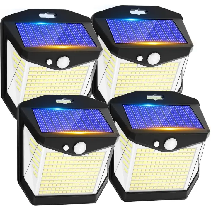 Luces solares de seguridad para jardín exterior: 248 LED, luz solar exterior, ángulo amplio de 270°, IP65, impermeable, paquete de 4 - 1