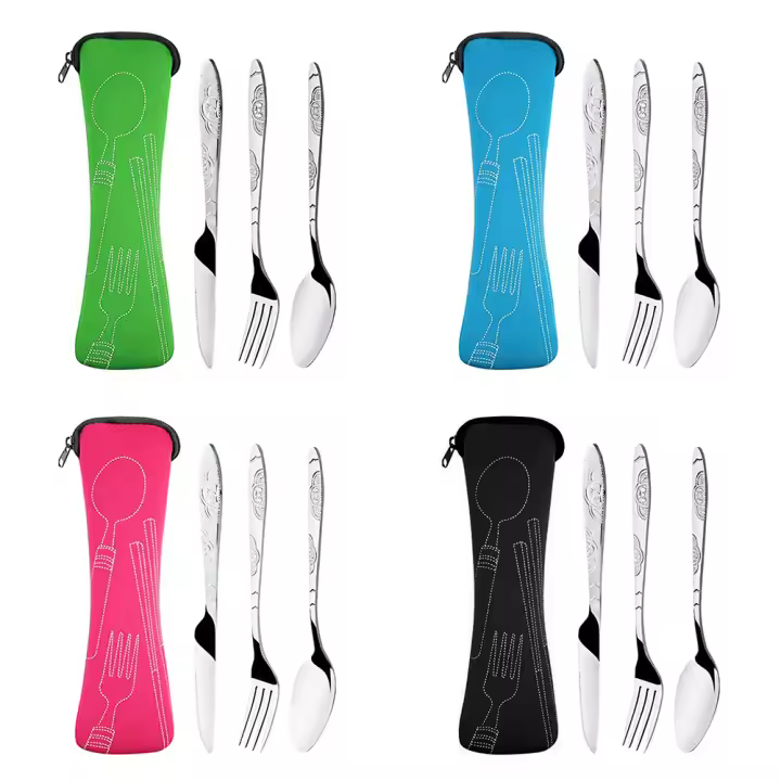 Kit De Cutlería Portátil Para Viajes Y Camping Con Capacidad Para Lavado Y Cierre De Cremallera Estuche De Alimentos Washable Incluye Cuchillo Fork Y Cuchara - 1