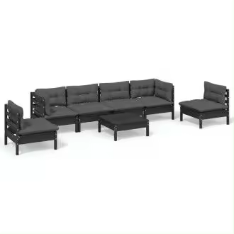 VIDAXL juego de sillones para jardín de 7 piezas fabricado en madera de pino con cojines y mesa - 1