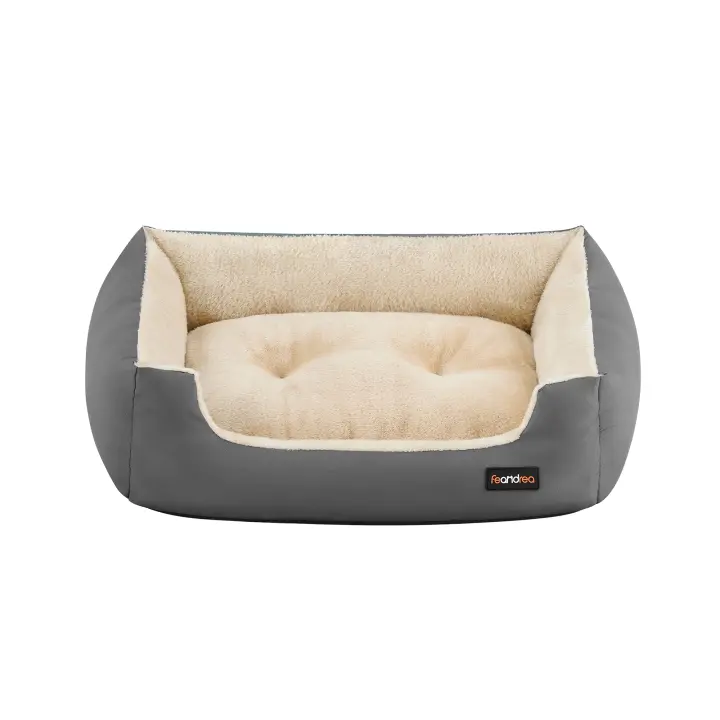 Feandrea Cama para Perros, Sofá Cama para Mascotas, Alfombra Extraíble y Reversible, Bordes Elevados, Base Antideslizante, Talla M, 70 x 55 x 21 cm, Gris Paloma y Beige Arena/Marrón Café y Beige Arena - 1