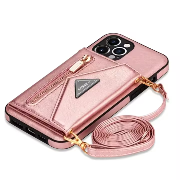 Funda De Cuero Para iPhone Con Lanyard Y Monedero Porta Tarjetas Funda Crossbody Protectora Anti-Scratch Antisalpicaduras Para Modelos 13 12 Mini 15 14 11 pro Max XS XR 7 8 plus - 1