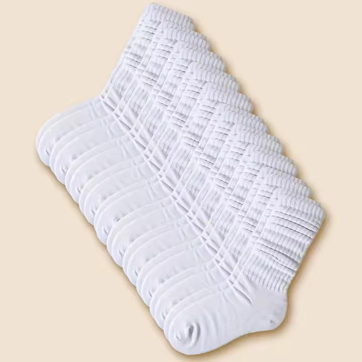 10 Pares De Calcetines De Manga Media Para Mujer En Negro Y Blanco Color Sólido Absorción De Sudor Moda Transpirable Y Cómodos - 1