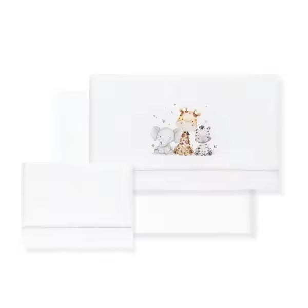 Interbaby juego de sábanas de cuna algodón 3 piezas 120x60  JIRAFA ELEFANTE +BROCHE REGALO - 1