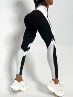 Leggings De Yoga De Dos Tonos Con Control De Abdomen Tallas Regulares Cintura Elástica Para Mujer Pantalones Deportivos - details 0