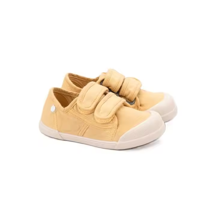 Igor zapatillas respetuosas de lona bambas con dos velcros barefoot en color mostaza Dijon - 1