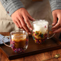 Taza De Vidrio Doble Capa Creativa Y Bonita Con Flores Reales Taza De Café Con Asas De Alta Borosilicato Para Regalos Personales - details 5