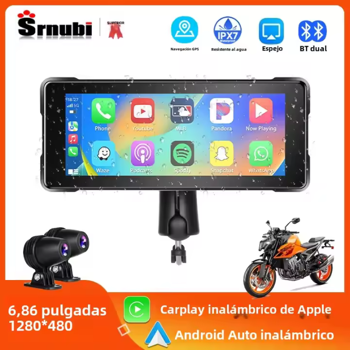 Navegación GPS Portátil Impermeable De 6.86 Pulgadas Para Motocicleta Con Touch Screen Wireless CarPlay Android Auto Siri Dual Bluetooth - 1
