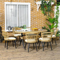 Outsunny Conjunto de Jardín de Ratán Sintético Juego de Muebles de Jardín Exterior de Ratán de 7 Piezas Incluye 6 Sillas con Cojines y Mesa de Vidrio Templado Natural - details 1