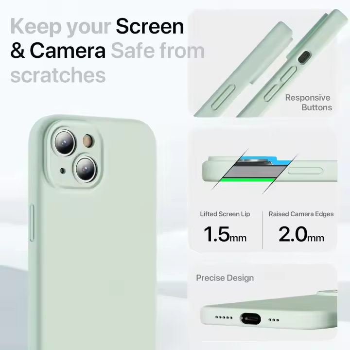 Funda de silicona prémium para iPhone 15 DE 6,1 pulgadas, protección para Cámara, Funda FINA de gel de Goma antivolpes y antiaraañazo, Green Herba color - 1