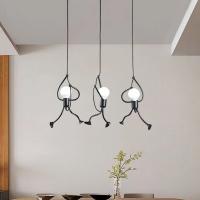 Lámpara Colgante De Hierro Vintage Con Diseño De Hombre Pequeño Arte Moderno LED Para Decoración De Sala De Estar Y Dormitorio Infantil E27 Pendente Negro - details 7